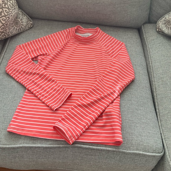 Girls Orange & White Striped UPF 50+ Long-Sleeve Rash Guard Shirt - Picture 1 of 2